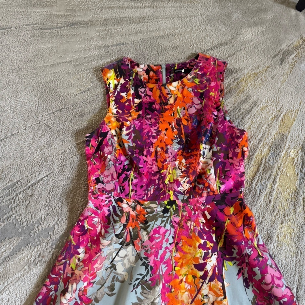 Karen Millen mini dress sleeveless flared floral classy pink gray 10 - Picture 4 of 14